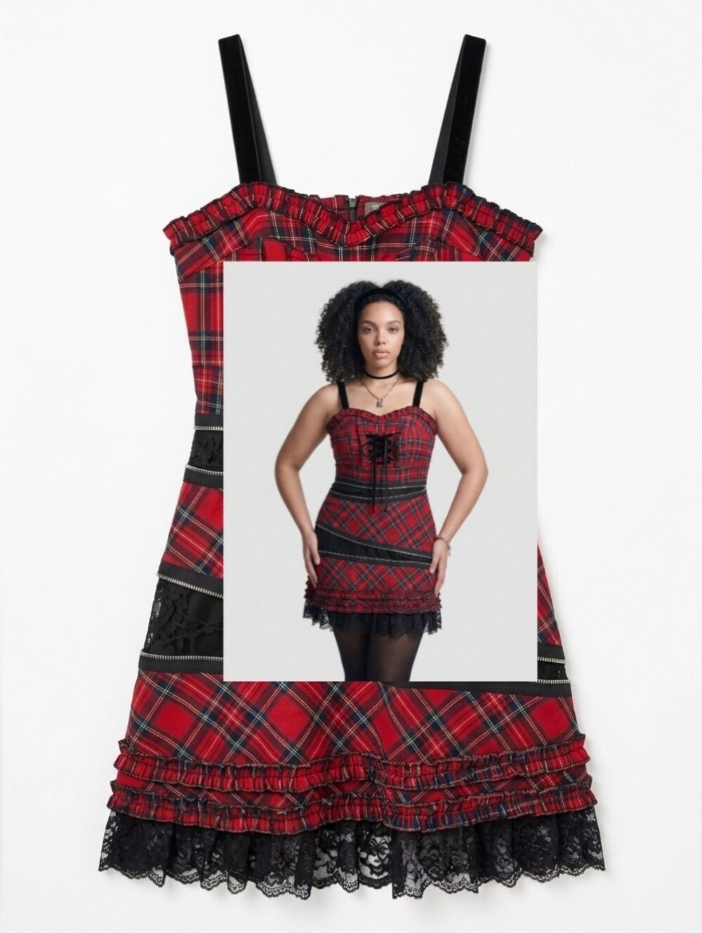 Hell Bunny Plaid And Lace With Zipper Detail Dress